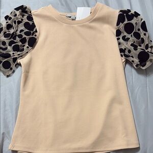 Chic Beige Top with Polka Dot Sleeves